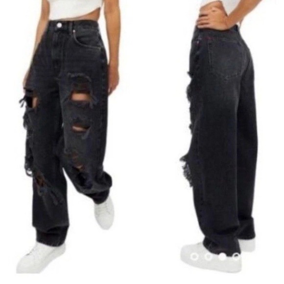 Urban Outfitters Denim - BDG Urban Outfitters High Rise Baggy Jeans Womens‎ 27 Petite Black Distressed